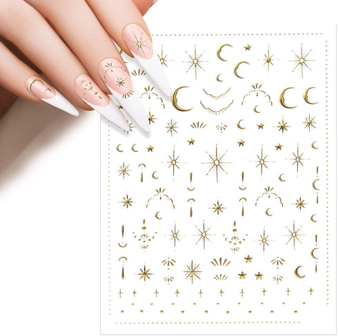 OIIKI Gold Star Moon Nail Art Stickers for Women, Girls, 3D Gold Nail Stickers, Bronzing Star Nail Decorations, Adhesive Nail Supplies for DIY Nai...