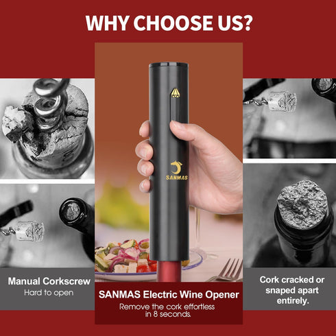 Electric Wine Opener, Automatic Wine Bottle Openers Set with Foil Cutter, Battery Operated Cordless Wine Corkscrew for Wine Lovers Gift...