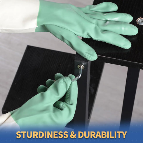 BOOMJOY Latex Cleaning Gloves, Heavy Duty Dishwashing Gloves, Reusable Medium Gloves for Kitchen, Bathroom, Gardening, Working, Pet Care - Green &...