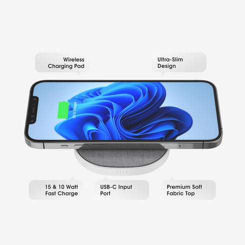 Novo Wireless Charger Pad | 15 Watt Fast Charger | Linen Style Gray Fabric | for iPhone 15/14/13/12/11 Series/Samsung S23, AirPods & More...