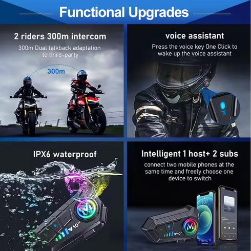 Y102X Helmet Talk Motorcycle Helmet Headset, Wireless Helmet Intercom for 2 People to Talk, with CVC Noise Reduction Music Control Response, Bluet...