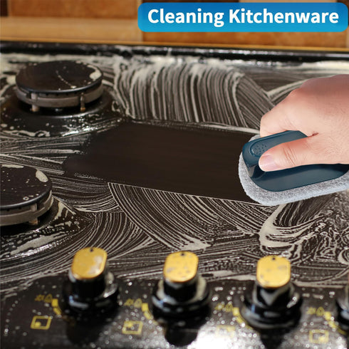 4TH Griddle Cleaning Kit Compatible with Blackstone, Non-Scratch Scouring Utensils-5 Scrubber Pads and 1 Handle for Kitchen/Grill & BBQ (Dark Blue...