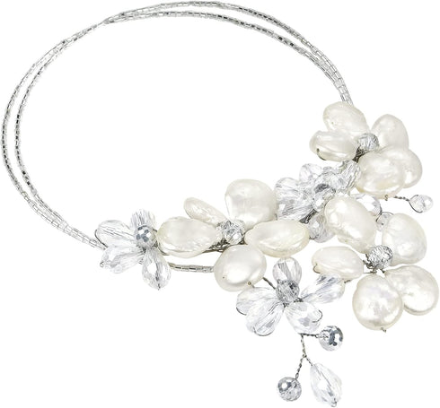 AeraVida Coin Cultured Freshwater Pearls-Crystal Floral Paradise Cluster Choker Necklace | Floral Choker Necklaces Women | Freshwater Cultured Pea...