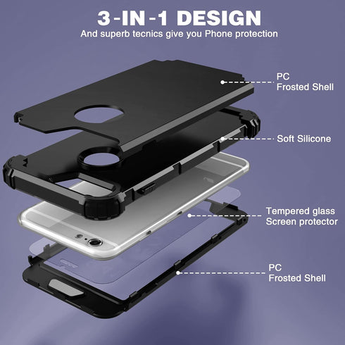 IDweel for iPhone 6S Plus Case with Tempered Glass Screen Protector, for iPhone 6 Plus Case, 3 in 1 Shockproof Slim Hybrid Heavy Duty Hard PC Cove...