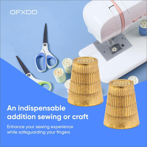 Thimbles for Hand Sewing - Gold Hand Quilting Thimble, 2 Pcs - Metal Finger Protector for Sewing, 24mm x 20mm...