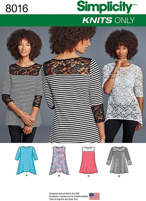 Simplicity 8016 Women's Knit Top Sewing Patterns, Sizes XXS-XXL...