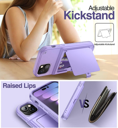 WeLoveCase for iPhone 15 Plus Wallet Case with Card Holder, Built-in Hidden Mirror, with Shockproof Heavy Duty Protection Phone Case for iPhone 15...