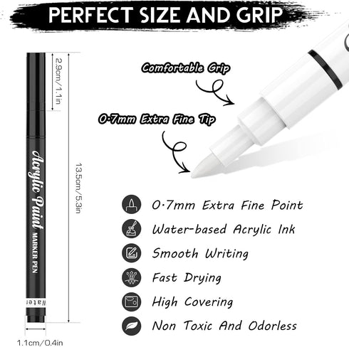 White Paint Pen, 8 Pack 0.7mm Acrylic Paint Pens Acrylic Markers 6 White 2 Black Paint Pens for Rock Painting Wood Canvas Glass Metallic Ceramic T...