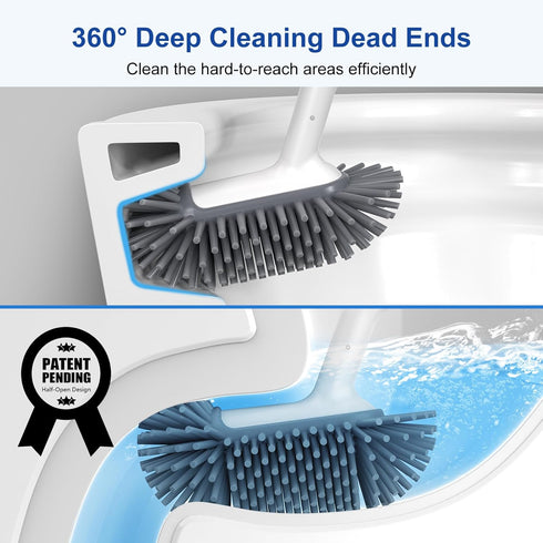 HAMITOR Toilet Bowl Brush Holder Set: Deep Cleaning Silicone Toilet Cleaner Scrubber Under Rim with Curved Bristle for Bathroom Dead Corner Clean ...
