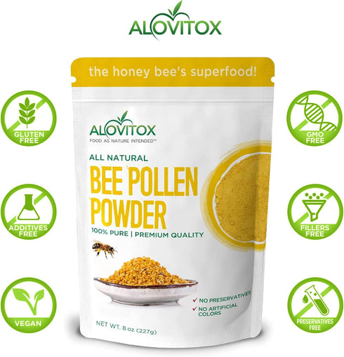 Alovitox Bee Pollen Powder | 100% Pure, Natural Raw Bee Pollen - Antioxidants, Proteins, Vitamins B6, B12, C and A, Amino Acids and More (Bee Poll...