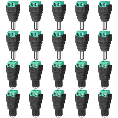 12V DC Adapter Plug 5.5mm x 2.1mm, 10 Pair (10 x Male + 10 x Female) DC Power Connector for LED Strip CCTV Security Camera Cable End Plugs (Male &...