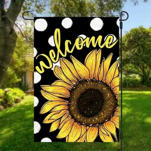 Daisy Sunflower Welcome Sunshine Garden Flag 12x18 Inch Double Sided, Summer Seasonal Holiday Burlap Yard Outdoor Decoration Black (Sunflower)...