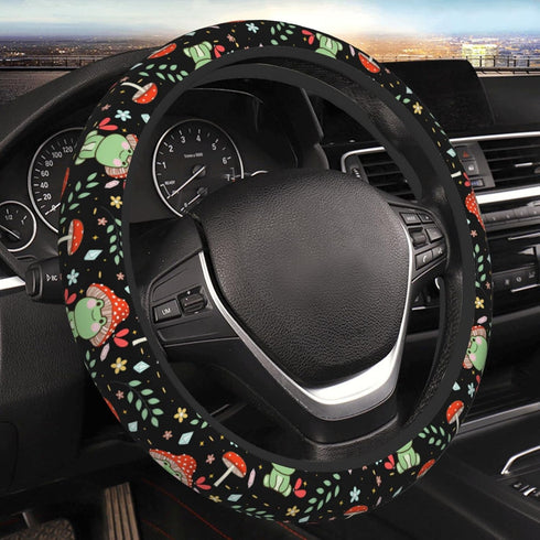 Green Frog Mushroom Steering Wheel Cover Non-Slip Auto Steering Wheel Protector Car Accessories Universal Fit 15 Inches for Men Women...