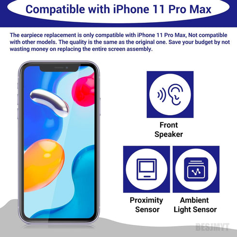 for iPhone 11 Pro Max Ear Speaker Replacement Repair NEW Front Earpiece Module with Ambient Light Sensor Part Flex Cable Connector Fix Tools Kit P...