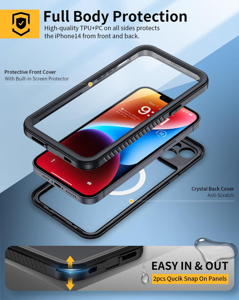 Lanhiem for iPhone 14 Magnetic Case, Waterproof Dustproof Shockproof Case with Built-in Screen Protector Compatible with Magsafe, Full Body Protec...