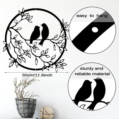 Ferraycle Metal Wall Art Bird on Tree Branch Silhouette Bird Art Decor for Living Room Garden Bedroom Office Home Wall Housewarming Party Decor(Bl...