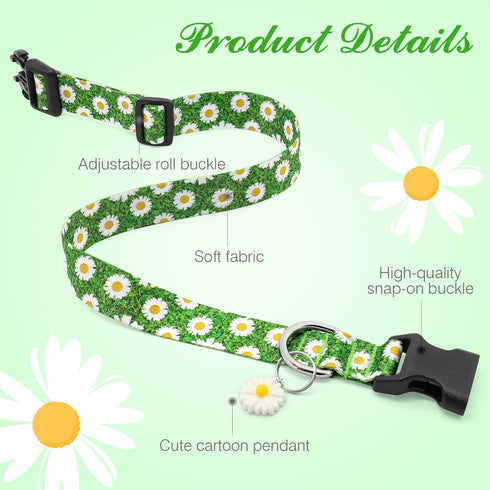 BiPawTi Green Dog Collar for St. Patrick's Day, Cute Flower Puppy Collar for Extra Small Dog, Floral Spring Dogs Collar for Small Dogs with Pretty...