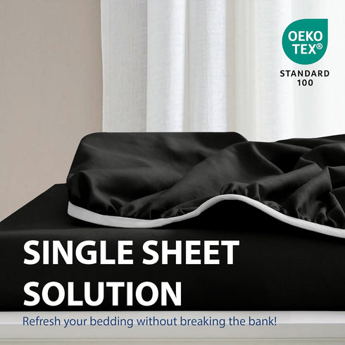 Cathay Home Luxury Wrinkle And Fade Resistant Double Brushed Ultra Soft Microfiber 14-inch Standard Pocket Single Fitted Sheet, Black, Full...