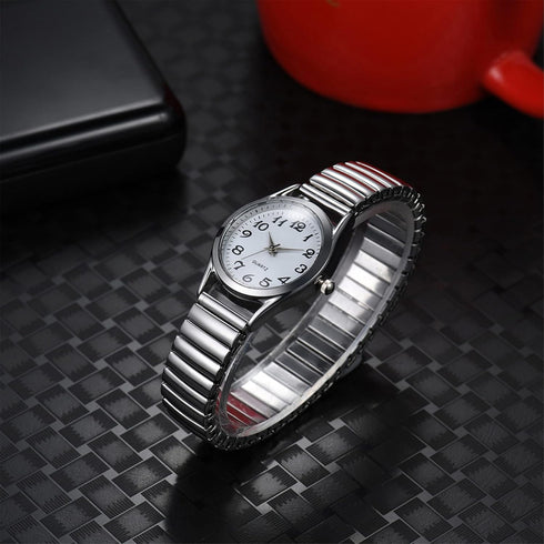 Lancardo Women Elastic Band Watch: Quartz Easy to Read Arabic Number Round Dial Stretch Band Wrist Watch Silver Gold...