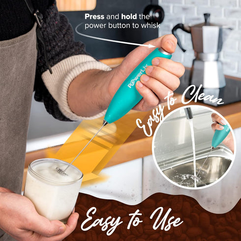PowerLix Powerful Handheld Milk Frother With Stand Battery Operated Foam Maker Frother Wand For Coffee (A Black) (No Stand Aqua)...
