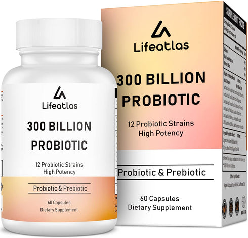 300 Billion CFU Probiotics - Probiotics for Women and Men, 12 Probiotic Strains Plus Prebiotic, for Immune & Digestive, Gut Health, Gas Bloating, ...