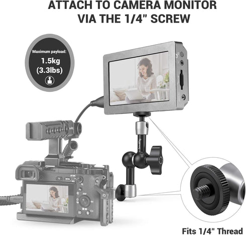 SmallRig 5.5 Inches Adjustable Friction Articulating Magic Arm, with Both 1/4" Screw for LCD Monitor/LED Lights - 2065B...
