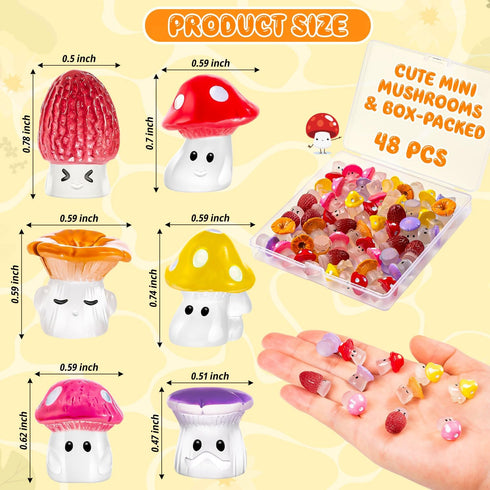 48 pcs Mini Mushrooms Cute Resin Tiny Mushrooms Statue Fake Miniature Mushroom Figurines for Fairy Garden Terrarium Accessories Decor Micro Landsc...