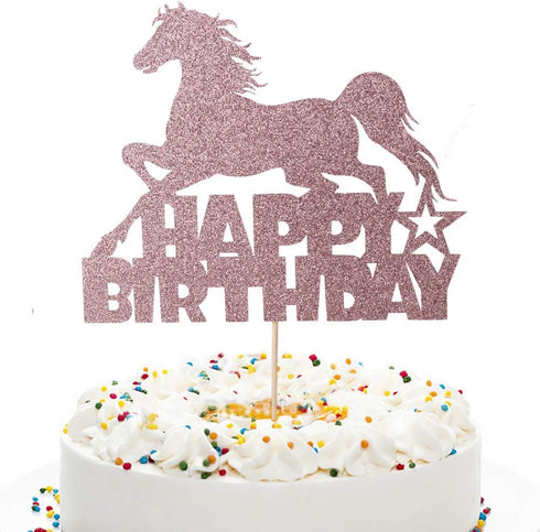 Anxdh horse happy birthday cake topper rose gold glitter horse birthday party decoration...