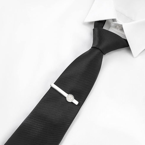 Silver Initial Cufflinks and Tie Clip Set for Men Stainless Steel Personalized Tuxedo Shirt Cuff Links Letter Alphabet A-Z Gift for Father Husband...