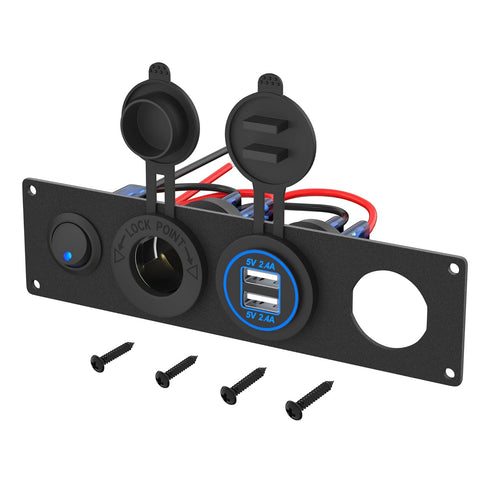 12V USB Outlet Socket Panel 12V DC 4.8A Dual USB Power Outlet & 12 Volt Cigarette Lighter Socket & Lighted ON/Off Rocker Toggle Switch for Marine ...