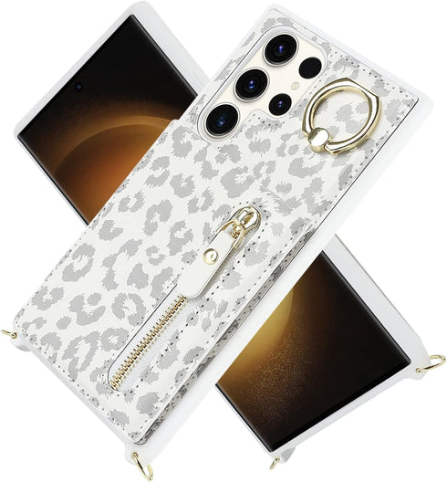 Samsung Galaxy S23 Ultra Case with Card Holder for Women, Galaxy S23 Ultra Phone Case Wallet with Strap Credit Card Slots Crossbody with Zipper Sh...