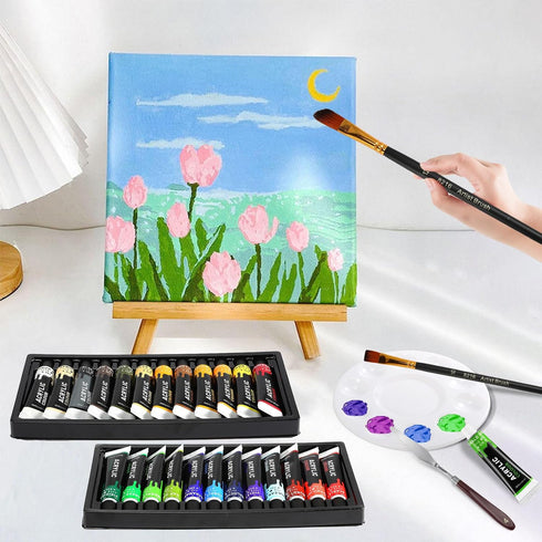 Acrylic Paint Set,39 PCS Artist Painting Supplies with 24 Rich Pigment Color,12 Brushes,Palette,Paint Art Knife & Sponge,Art Craft Paints for Kids...