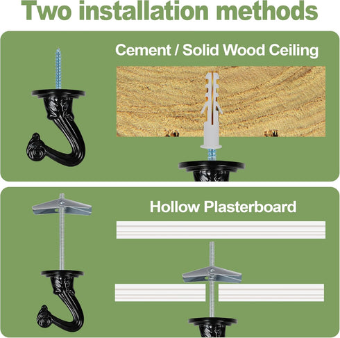 Ceiling Swag Hook Sets - Heavy Duty Hooks with Mounting Hardware for Hanging Plant, Ceiling or Extender Chains - Easy Install with Screws/Brackets...