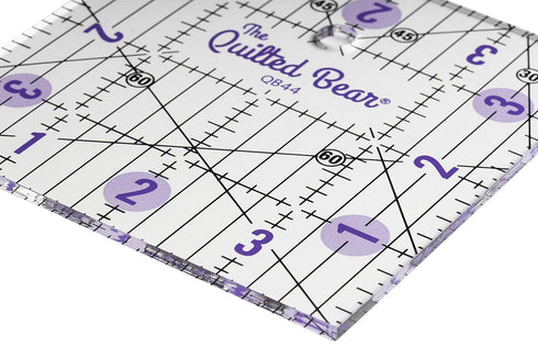 The Quilted Bear Quilting Rulers - Transparent Acrylic Non Slip Quilting, Patchwork & Sewing Ruler with Clear Black Lines & 30, 45 & 60 Degree Ang...