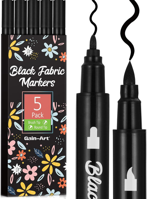 Black Fabric Markers - Dual-Tip Fabric Markers Permanent for Clothes - Non-Toxic Fabric Paint Pens for Personalizing Shirts Bags Hats Canvas, and ...