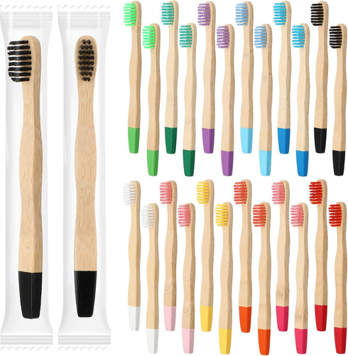 24 Pcs Kids Bamboo Toothbrushes Soft Bristles BPA Free Wood Toothbrush Bulk Colorful Wooden Handles Children's Toothbrush for Toddler Home Travel ...