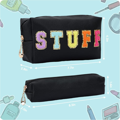 Fixwal Preppy Stuff Bag Set of 2, Travel Makeup Bag Cosmetic Bag, Makeup Brush Bag, Travel Purses for Women Girls, Black...