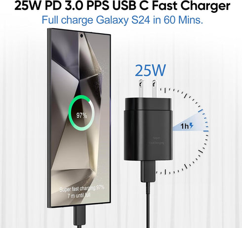 Super Fast Type C Charger, 25W USB C Wall Charger for Samsung Galaxy S24 Ultra/S24+/S24/S23 Ultra/S23/S22 Ultra/ S22/ S22 Plus, S20 / S21 Ultra Pl...