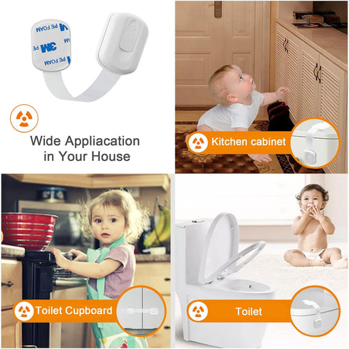10Pack Child Safety Strap Locks for Fridge, Cabinets, Drawers, Dishwasher, Toilet, Child Proof Safety Locks with 3M Adhesive No Drilling...