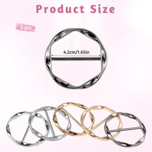 Scarf Ring Clips, 5 Pieces Hat Clips Metal Circle Buckle Belt Clip Tshirt Ties Rings Knotted Button Shawl Clips Sweater Clips Waist Cincher Clip D...