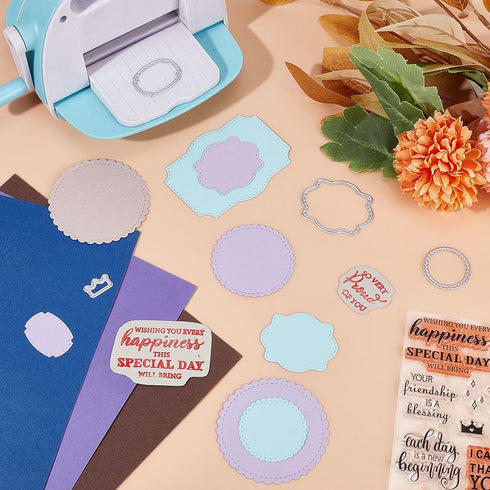 Word Clear Stamps for Card Making Label Rectangle Die Cut Round Frame Metal Cutting Die Inspirational Quote Silicone Stamp for DIY Scrapbooking Ar...