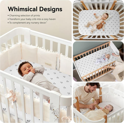 Synrroe Fitted Muslin Crib Sheets, Stretchy Crib Bed Sheets for Babies Boys, Super Soft and Comfortable 100% Cotton Bed Sheets Double Layers (Anch...