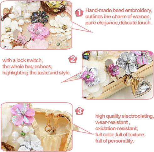 Women Clutches Flower Evening Handbag Chain Strap Shoulder Bag handbag Wedding bag purse...