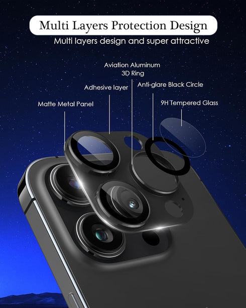 Compatible for iPhone 15 Pro/iPhone 15 Pro Max Camera Lens Protector 3D Metal Tempered Glass Screen Anti-Explosion Camera Cover for iPhone 15 Pro ...