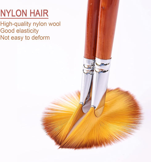 Fan Paint Brush Set of 9 Pcs, Professional Artist Acrylic Paint Brushes Set with Long Wood Handles Anti-Shedding Nylon Hair for Acrylic Watercolor...