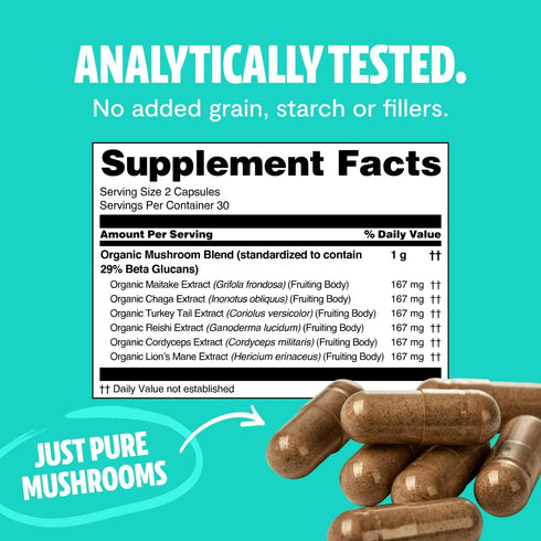 FreshCap Ultimate Mushroom Complex - Lions Mane, Reishi, Cordyceps, Chaga, Turkey Tail, Maitake - Immune Support & Nootropic Brain Supplements for...