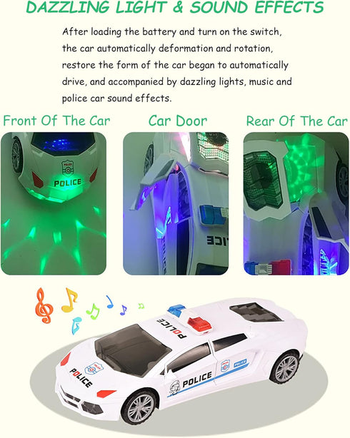 Toy Cars, Police Car Toys for Boys 3-5, Police Car Spinning Toy with Music Lights and Siren, Automatic Door Opening Spin Toy for Outdoor Indoor Ki...