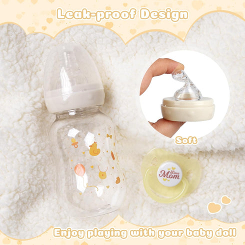 JIZHI Reborn Baby Doll Bottle and Magnetic Pacifier Set, Baby Doll Accessories for Reborn Baby Dolls, Pretend Play Feeding Toy Kids Gift (Yellow)...
