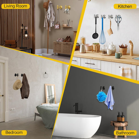 4 Pack Towel Hooks, Robe Hook, Bathroom Coat Hook Wall Mounted, SUS304 Stainless Steel Bathroom Hooks, Towel Hook for Bedroom Kitchen Hotel Office...