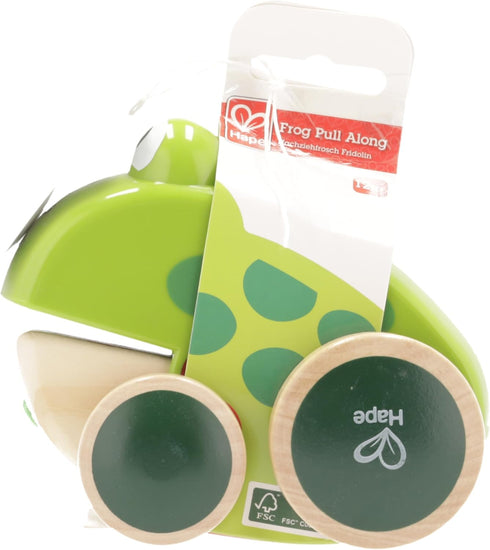 Hape Frog Pull-Along | Wooden Frog Fly Eating Pull Toddler Toy, 4.6 x 3.3 x 3.8 inches, Green...
